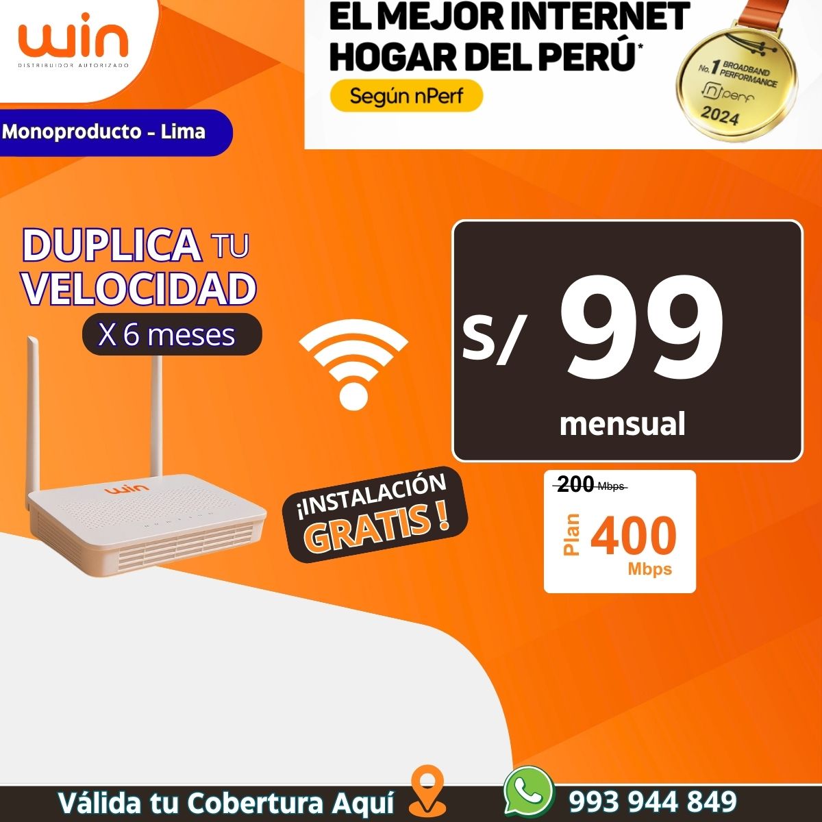 Plan Monoproducto Lima 200 Mbps